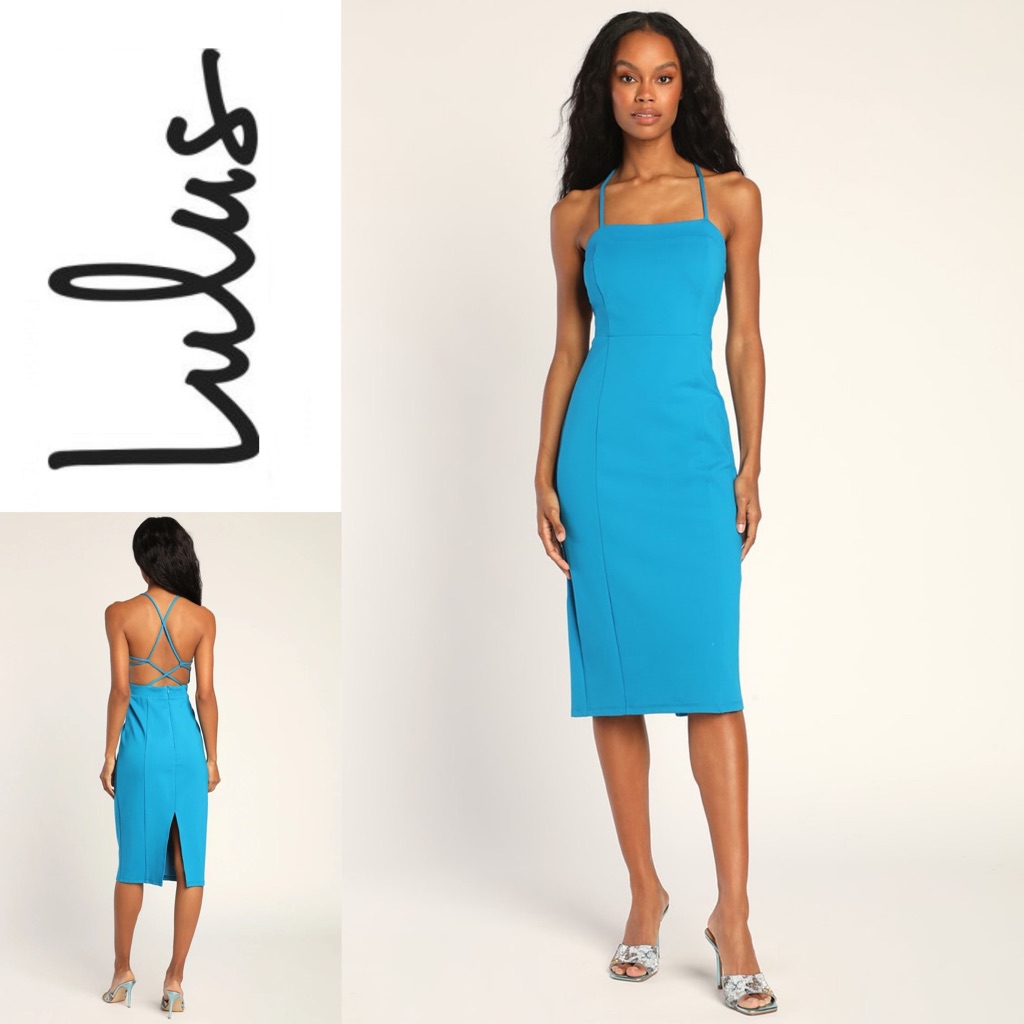 Nwt Lulus Sophisticated Spice Turquoise Blue Backless Midi Dress